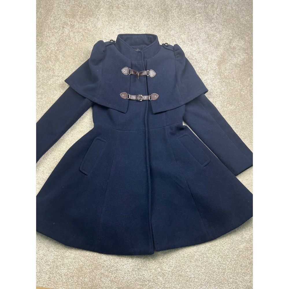 Lvero Mody Capelet Swing Coat M Navy Blue Buckle Front Dark Academia Goth Preppy